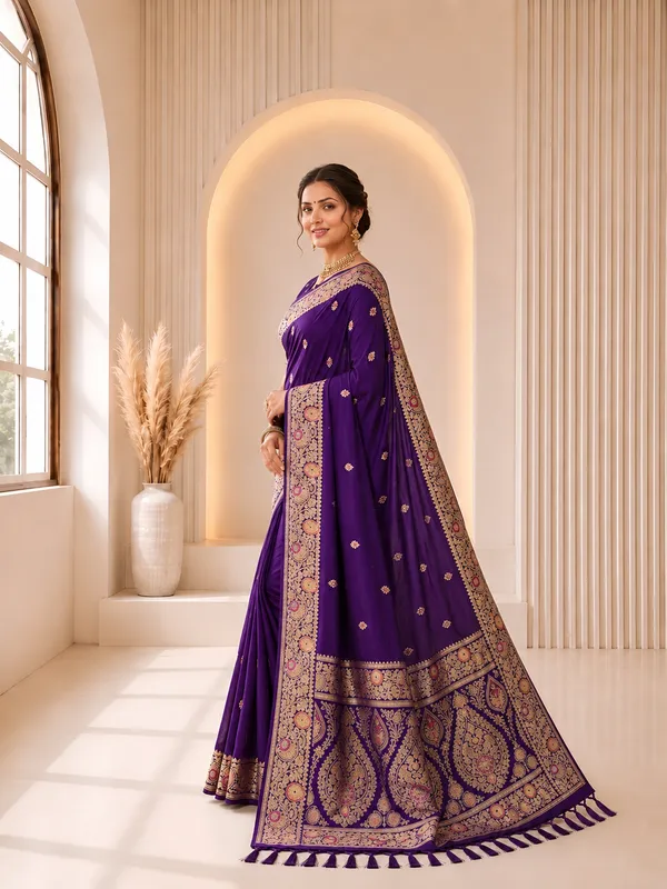Purple_Banarasi_Silk_Saree_with_Intricate_Gold_Zari_&_Floral_Border