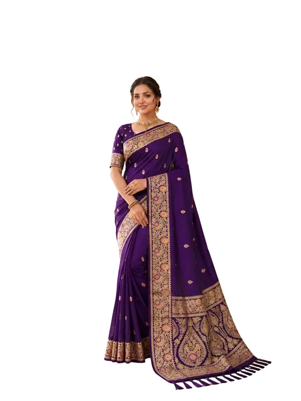 Purple_Banarasi_Silk_Saree_with_Intricate_Gold_Zari_&_Floral_Border