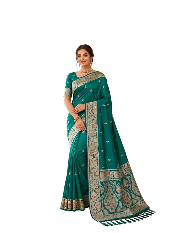 Rama_Green_Banarasi_Silk_Saree_with_Intricate_Gold_Zari_&_Floral_Border