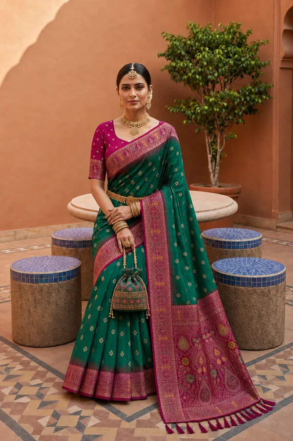 Rama_Green_Designer_Banarasi_Saree_with_Intricate_Traditional_Border