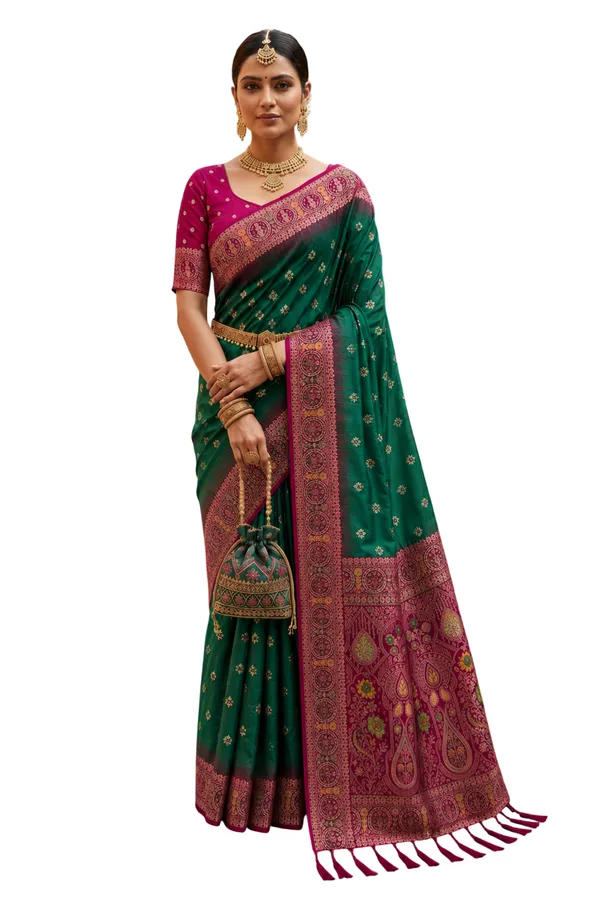 Rama_Green_Designer_Banarasi_Saree_with_Intricate_Traditional_Border