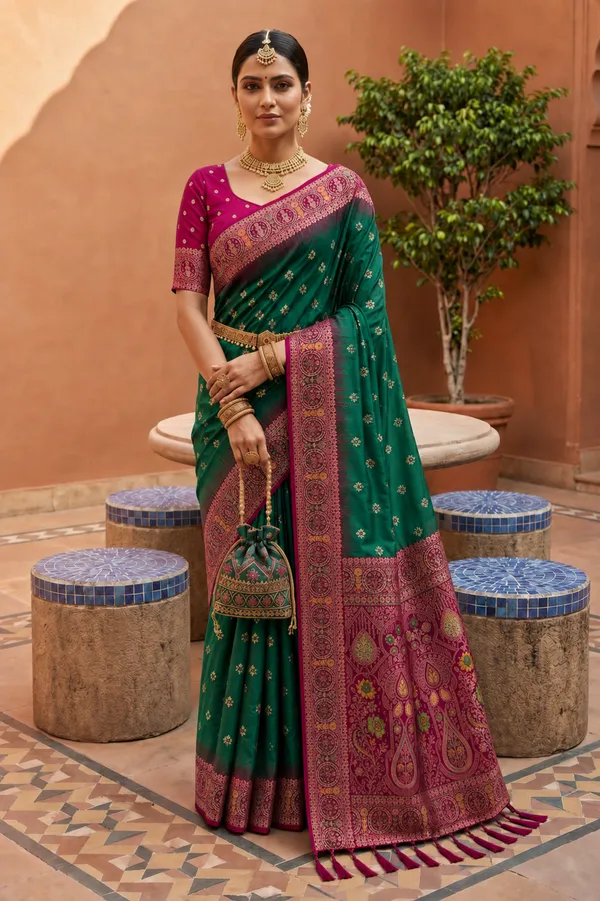 Rama_Green_Designer_Banarasi_Saree_with_Intricate_Traditional_Border