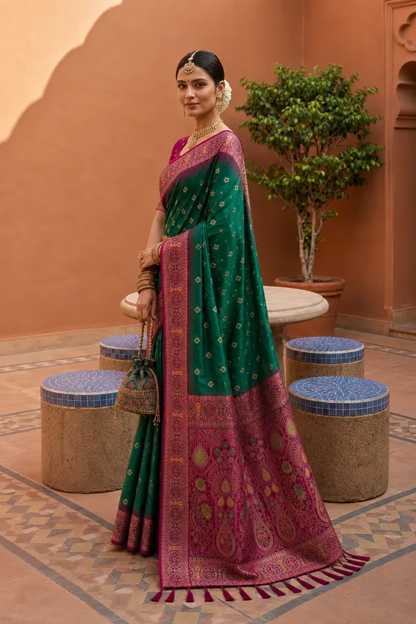 Rama_Green_Designer_Banarasi_Saree_with_Intricate_Traditional_Border