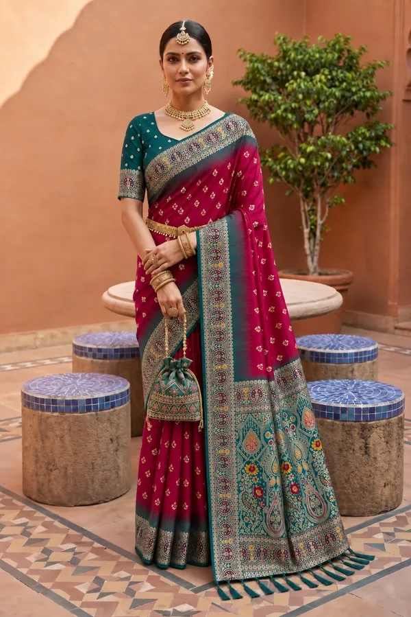 Rani_Pink_Designer_Banarasi_Saree_with_Intricate_Traditional_Border