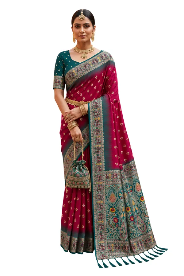 Rani_Pink_Designer_Banarasi_Saree_with_Intricate_Traditional_Border