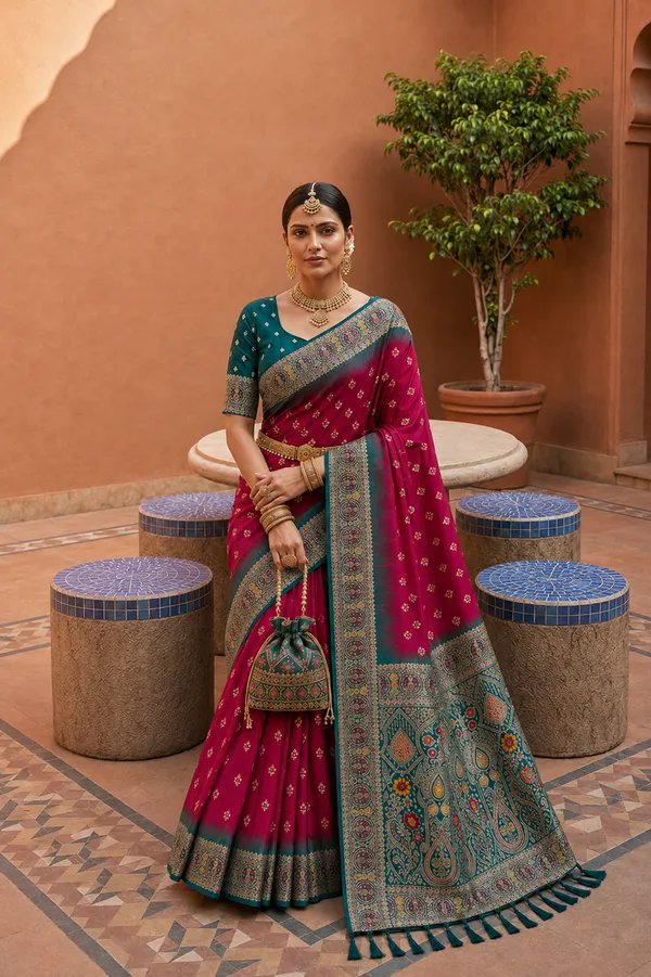 Rani_Pink_Designer_Banarasi_Saree_with_Intricate_Traditional_Border