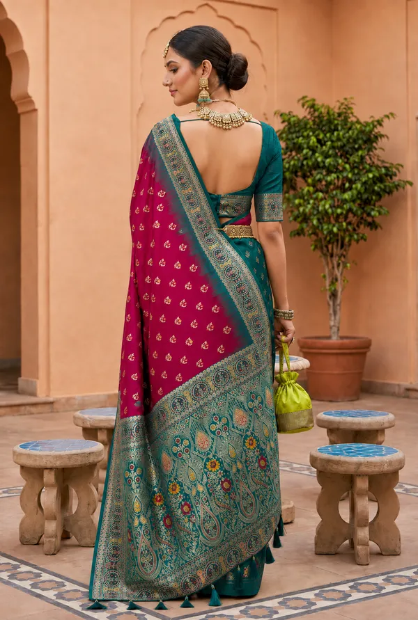 Rani_Pink_Designer_Banarasi_Saree_with_Intricate_Traditional_Border