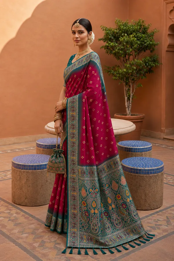 Rani_Pink_Designer_Banarasi_Saree_with_Intricate_Traditional_Border