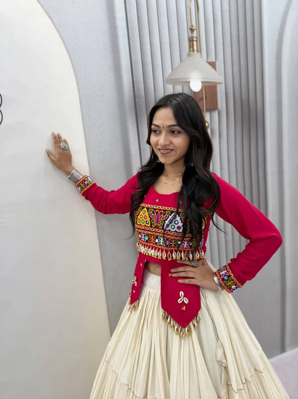 Rani_Pink_&_Ivory_Kutch_Embroidered_Traditional_Lehenga_Choli_Set_with_Mirror_&_Shell_Detailing