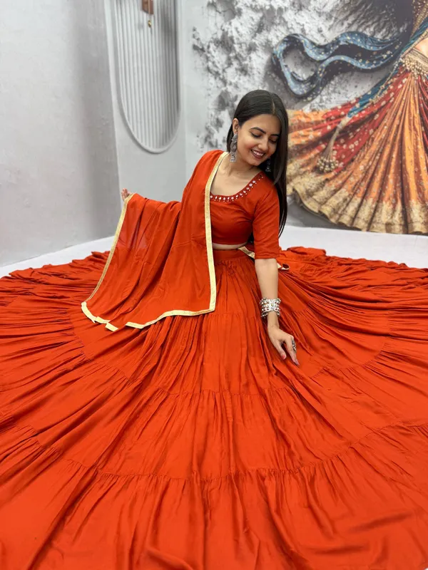 Rust_Orange_Mirror_Work_Choli_with_Pleated_Lehenga_&_Dupatta