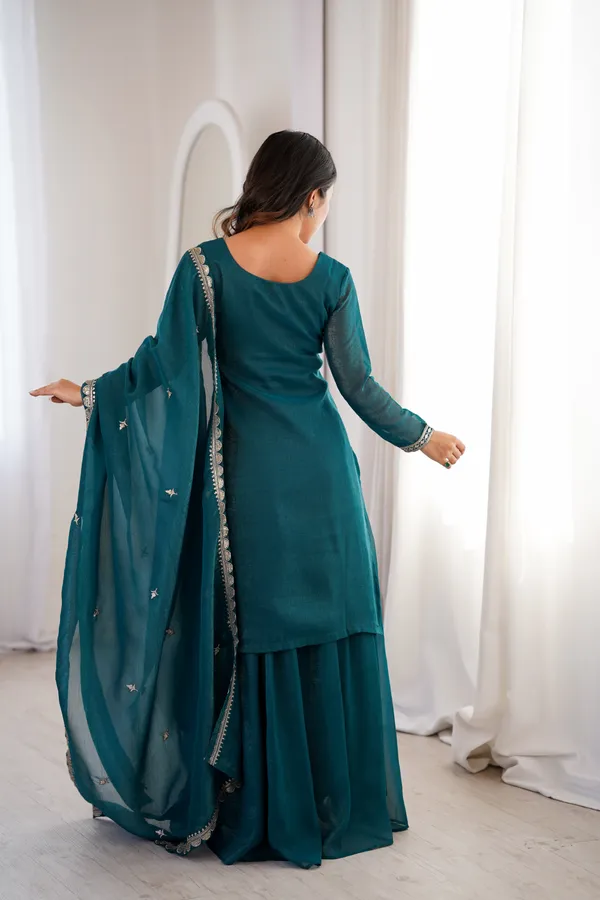 Teal_Blue_Embroidered_Chanderi_Kurta_Set_with_Sharara_&_Dupatta