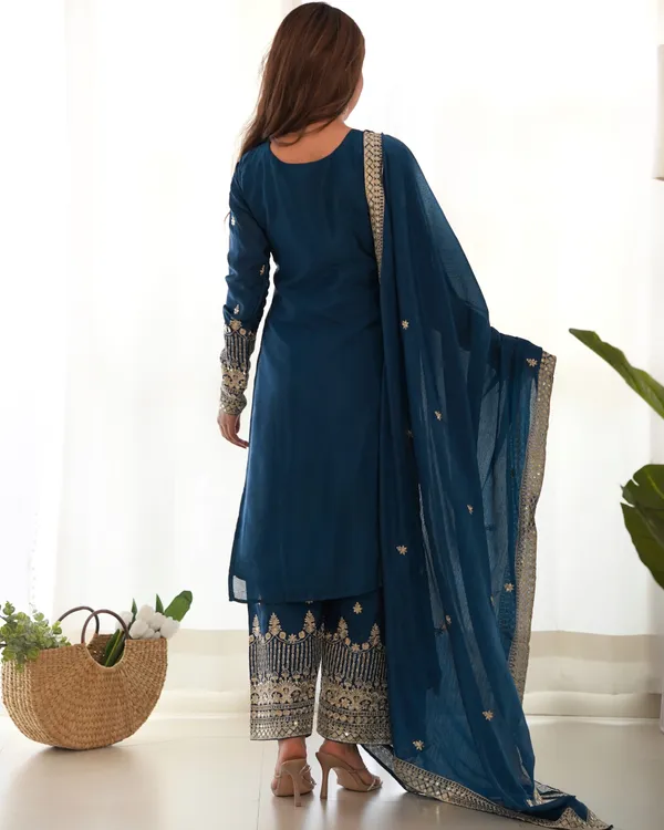 Teal_Blue_Embroidered_Silk_Kurta_Set_with_Matching_Dupatta