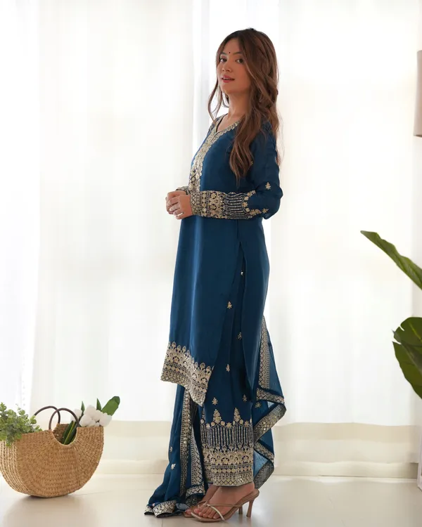 Teal_Blue_Embroidered_Silk_Kurta_Set_with_Matching_Dupatta