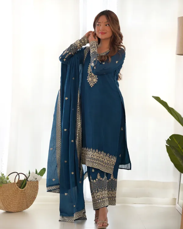Teal_Blue_Embroidered_Silk_Kurta_Set_with_Matching_Dupatta