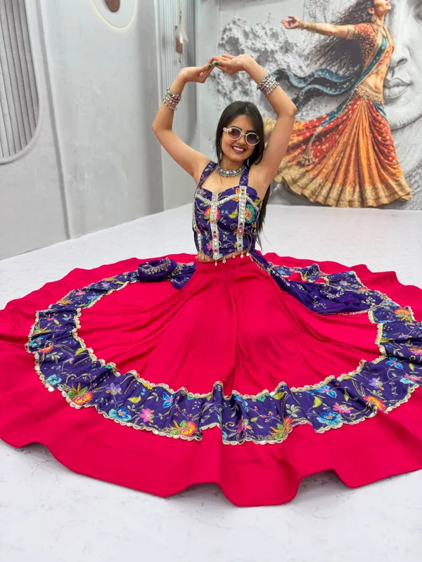 Traditional_Embroidered_Navratri_Chaniya_Choli_Set_–_Royal_Purple_Mirror_Work_Crop_Top_with_Rani_Pink_Lehenga_&_Royal_Purple_Dupatta