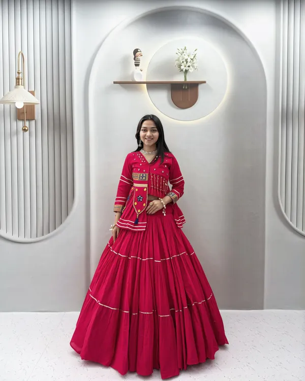 Traditional_Magenta_Cotton_Navratri_Chaniya_Choli_Set_with_Koti_Jacket,_Mirror_Work_&_Gota_Patti_Accent