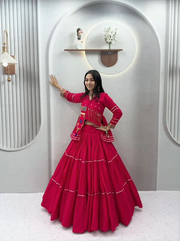 Traditional_Magenta_Cotton_Navratri_Chaniya_Choli_Set_with_Koti_Jacket,_Mirror_Work_&_Gota_Patti_Accent