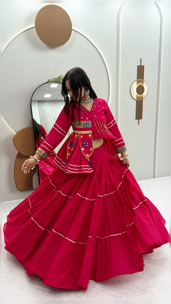 Traditional_Magenta_Cotton_Navratri_Chaniya_Choli_Set_with_Koti_Jacket,_Mirror_Work_&_Gota_Patti_Accent