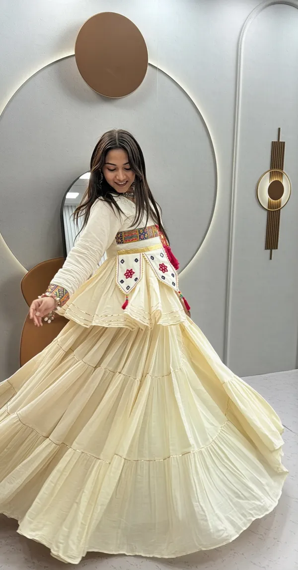 Traditional_Off-White_Cotton_Navratri_Chaniya_Choli_Set_with_Koti_Jacket,_Mirror_Work_&_Gota_Patti_Accent