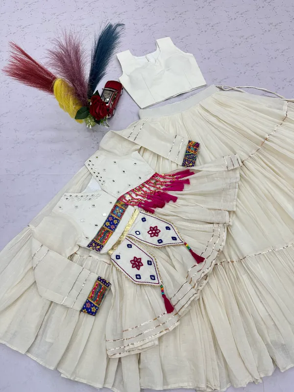 Traditional_Off-White_Cotton_Navratri_Chaniya_Choli_Set_with_Koti_Jacket,_Mirror_Work_&_Gota_Patti_Accent