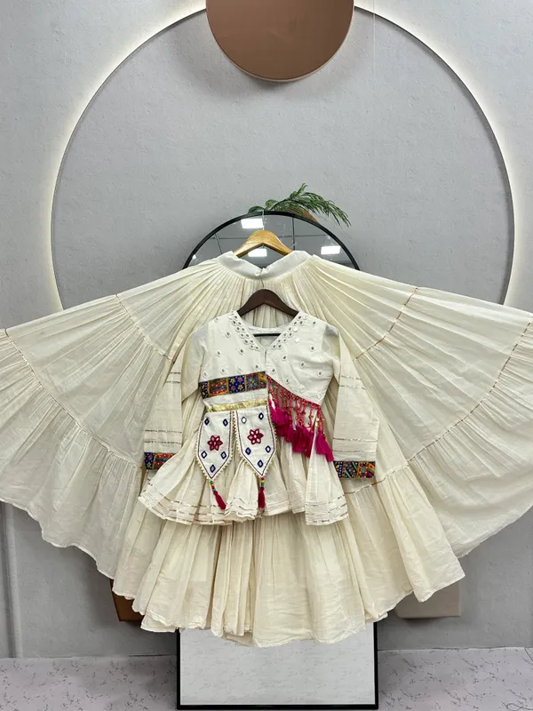 Traditional_Off-White_Cotton_Navratri_Chaniya_Choli_Set_with_Koti_Jacket,_Mirror_Work_&_Gota_Patti_Accent