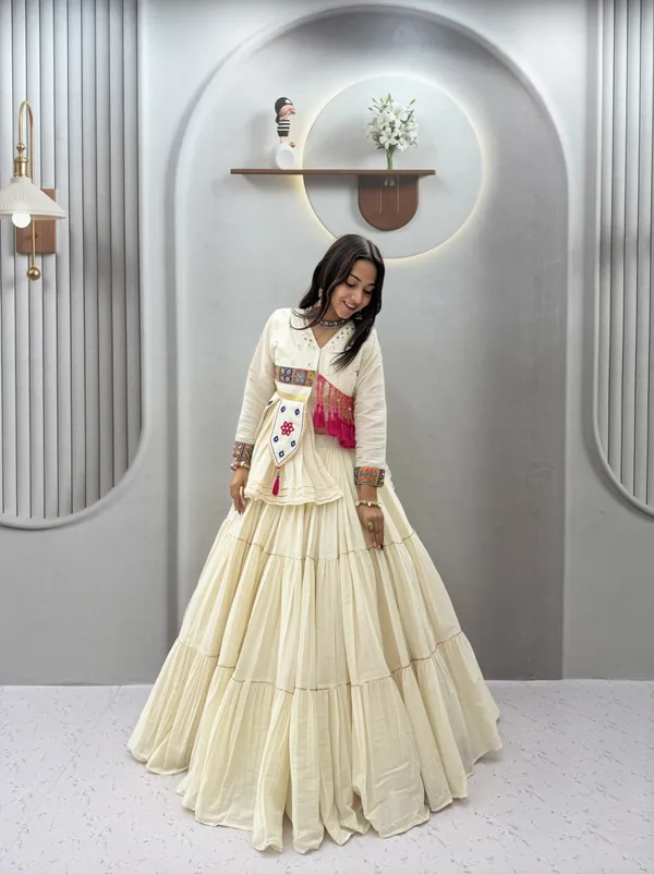 Traditional_Off-White_Cotton_Navratri_Chaniya_Choli_Set_with_Koti_Jacket,_Mirror_Work_&_Gota_Patti_Accent