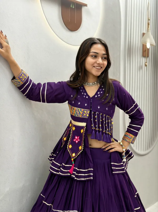 Traditional_Purple_Cotton_Navratri_Chaniya_Choli_Set_with_Koti_Jacket,_Mirror_Work_&_Gota_Patti_Accent