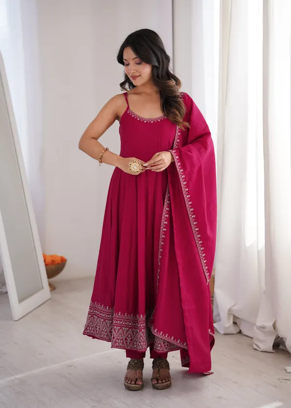 Vibrant_Magenta_Noodle-Strap_Hand-Embroidered_Anarkali_Suit_Set