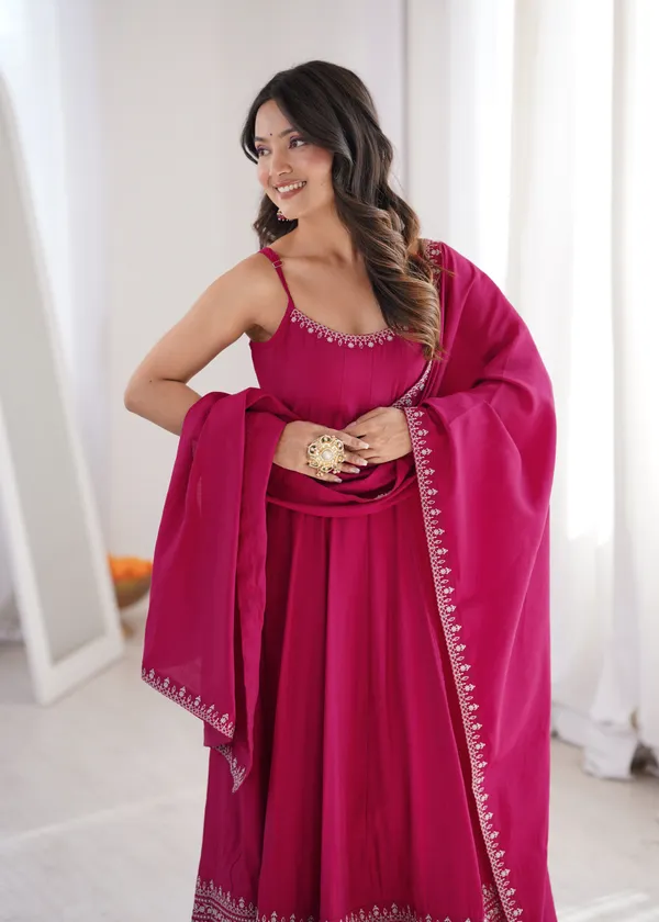 Vibrant_Magenta_Noodle-Strap_Hand-Embroidered_Anarkali_Suit_Set
