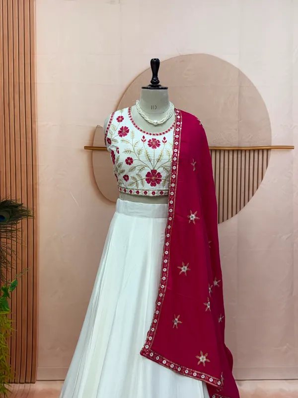 White_Floral_Embroidered_Lehenga_Set_with_Pink_Dupatta