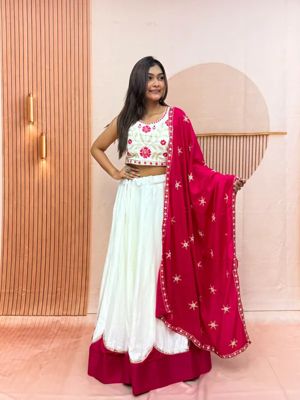 White_Floral_Embroidered_Lehenga_Set_with_Pink_Dupatta