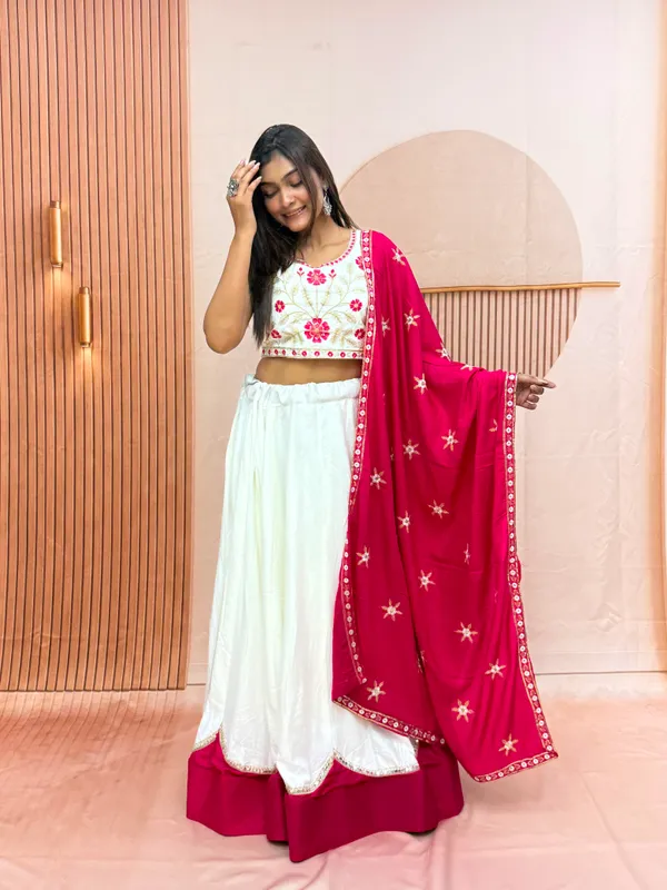 White_Floral_Embroidered_Lehenga_Set_with_Pink_Dupatta