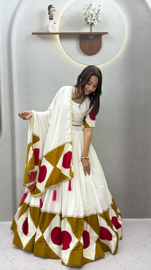 White_&_Mustard_Pre-Draped__Lehenga_Dupatta_Set_with_Designer_Blouse