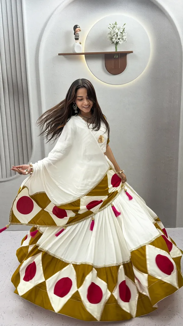 White_&_Mustard_Pre-Draped__Lehenga_Dupatta_Set_with_Designer_Blouse