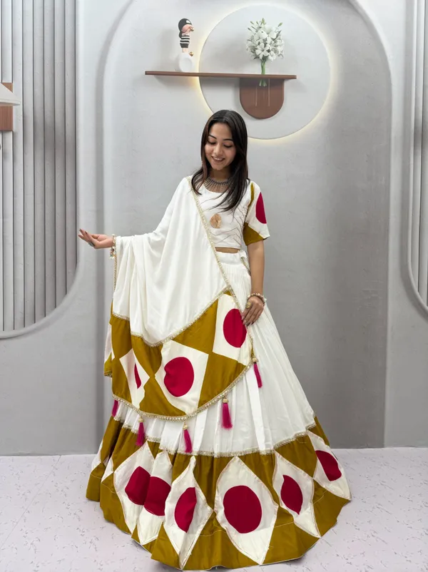 White_&_Mustard_Pre-Draped__Lehenga_Dupatta_Set_with_Designer_Blouse