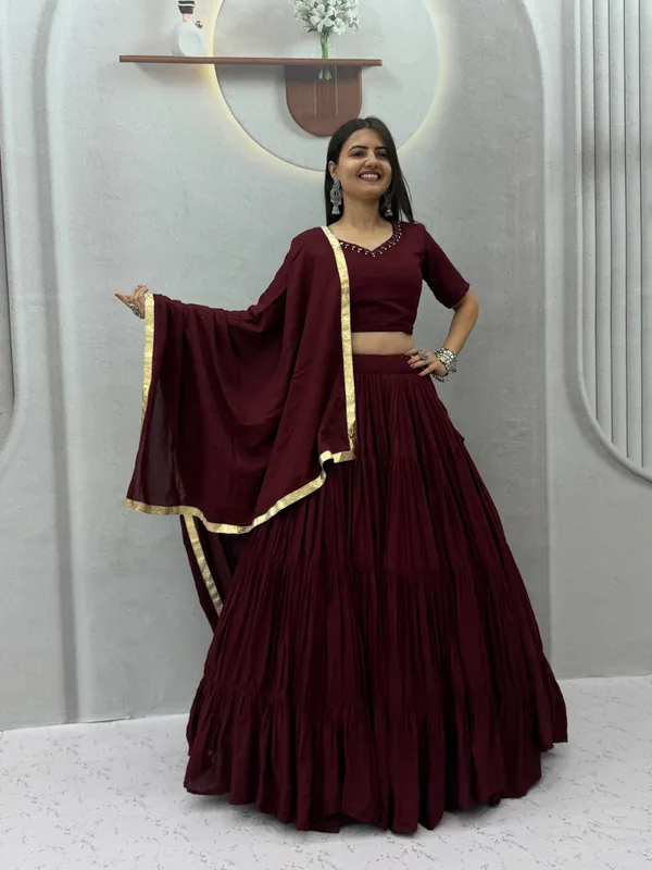 Wine_Mirror_Work_Choli_with_Pleated_Lehenga_&_Dupatta