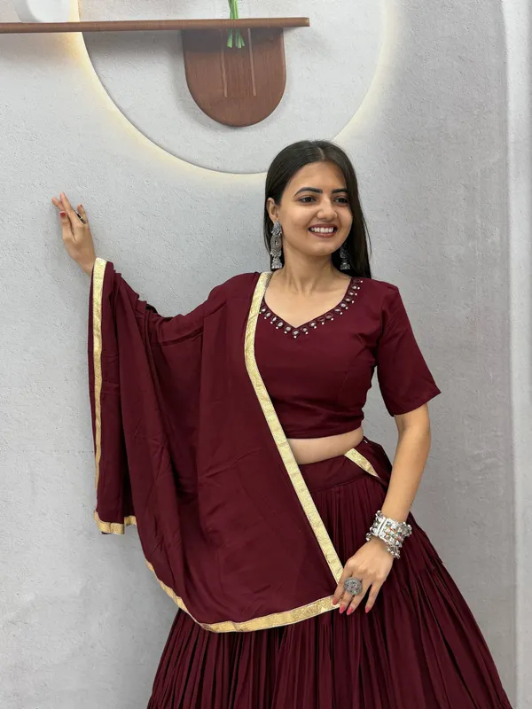Wine_Mirror_Work_Choli_with_Pleated_Lehenga_&_Dupatta