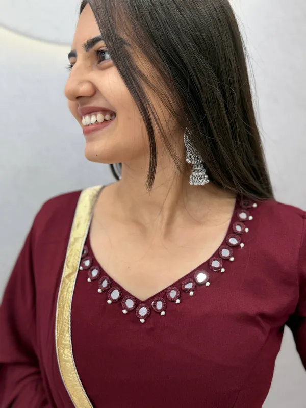 Wine_Mirror_Work_Choli_with_Pleated_Lehenga_&_Dupatta