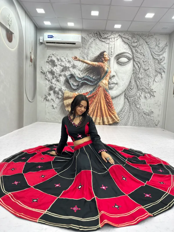 Women's_Black_&_Rani_Pink_Color-Blocked_Chaniya_Choli_Set_with_Mirror_Work