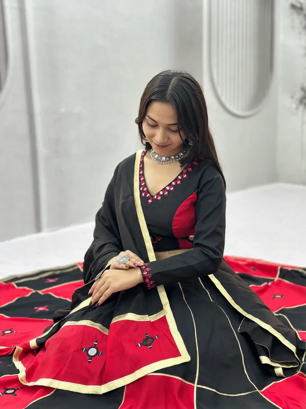 Women's_Black_&_Rani_Pink_Color-Blocked_Chaniya_Choli_Set_with_Mirror_Work
