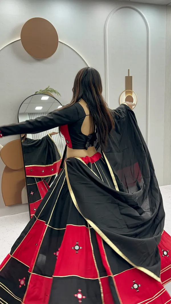 Women's_Black_&_Rani_Pink_Color-Blocked_Chaniya_Choli_Set_with_Mirror_Work