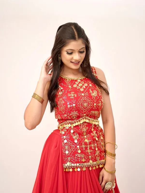 Women's_Red_Embroidered_Festive_Anarkali_Gown_with_Gold_Border_&_Coin_Detailing
