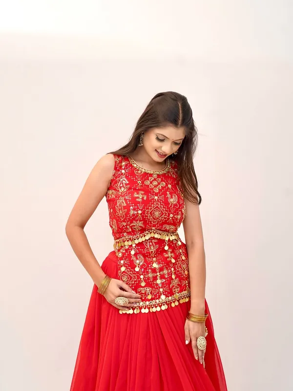 Women's_Red_Embroidered_Festive_Anarkali_Gown_with_Gold_Border_&_Coin_Detailing