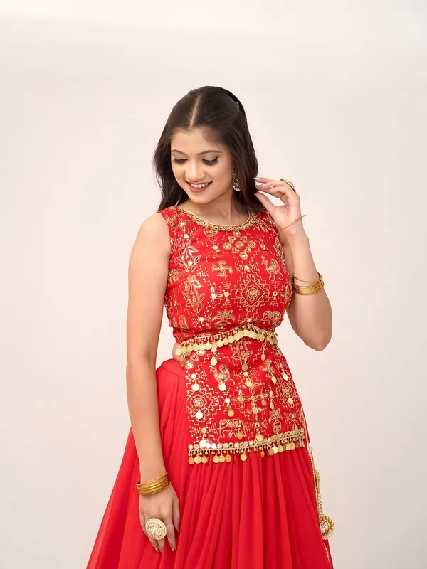 Women's_Red_Embroidered_Festive_Anarkali_Gown_with_Gold_Border_&_Coin_Detailing
