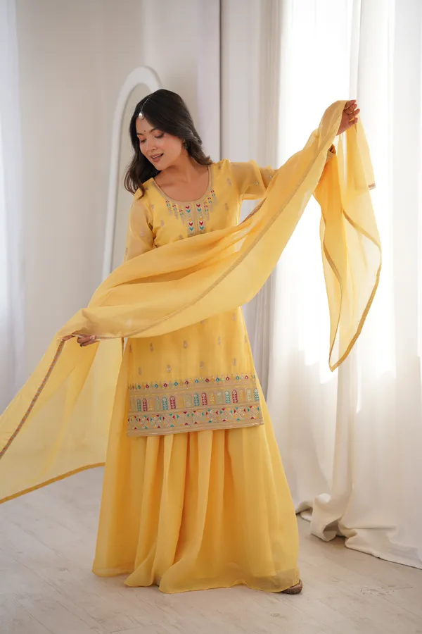 Yellow_Multicolor_Embroidered_Sharara_Set_with_Organza_Dupatta
