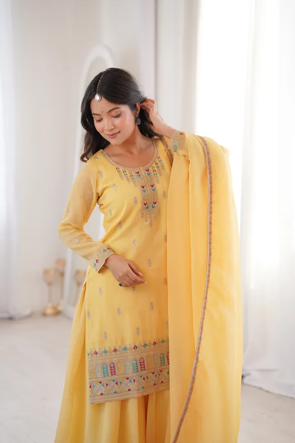 Yellow_Multicolor_Embroidered_Sharara_Set_with_Organza_Dupatta