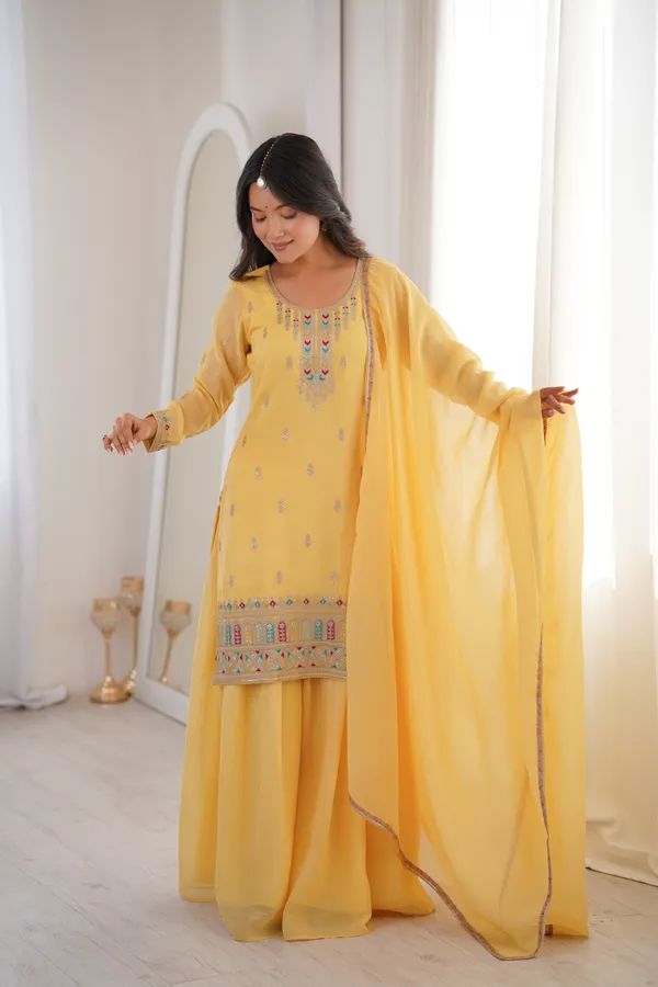 Yellow_Multicolor_Embroidered_Sharara_Set_with_Organza_Dupatta