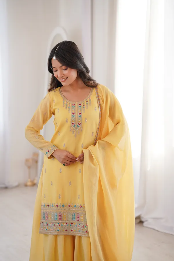 Yellow_Multicolor_Embroidered_Sharara_Set_with_Organza_Dupatta