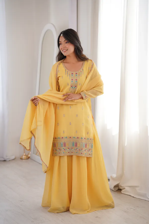Yellow_Multicolor_Embroidered_Sharara_Set_with_Organza_Dupatta