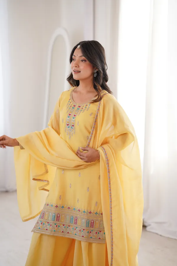 Yellow_Multicolor_Embroidered_Sharara_Set_with_Organza_Dupatta